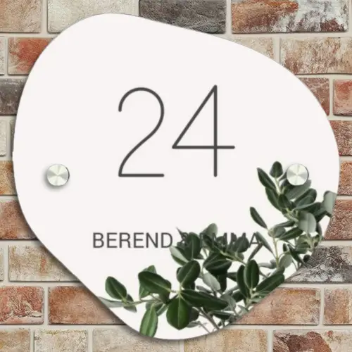 Wit met bladeren - Klassiek Naambord Organisch middel -sfeer10