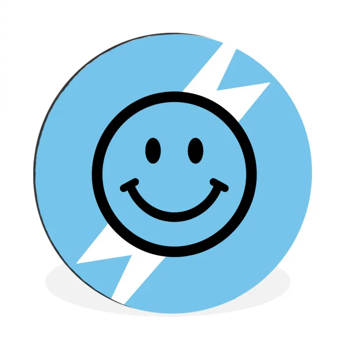 Smiley - Blauw - Bliksem Wandcirkel aluminium klein -3d