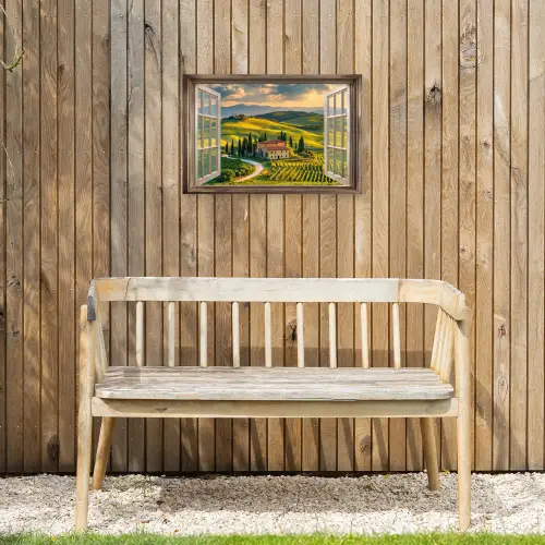 Doorkijk - Toscane - Uitzicht - Landschap - Zomer Tuinposter op houten frame 2 cm dik klein -sfeer4