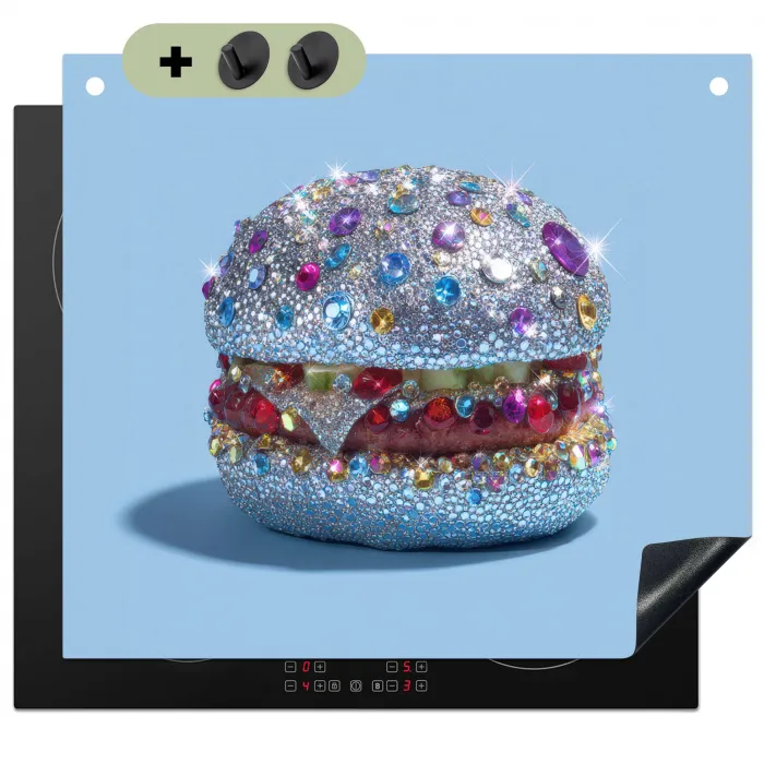 Glitters - Hamburger - Blauw Inductie beschemer met haakjes middel -3d