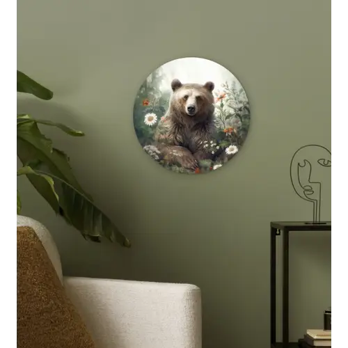 Bruine beer - Wilde dieren - Bloemen - Planten Wandcirkel kunststof plaat 5mm dik klein -sfeer3