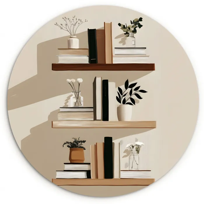 Plankjes - Boeken - Vaasjes - Planten Wandcirkel kunststof plaat 5mm dik klein -3d