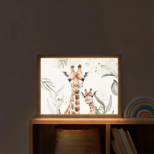 Giraffe - Bladeren - Kinderen - Dieren - Jungle Light Box met batterij (Wandlamp kind) middel -sfeer1_kind