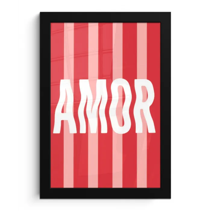Amor - Strepen - Rood - Roze fotolijst zwart zonder passe partout klein -3d