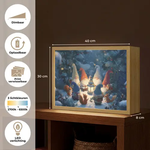 Winter - Gnooms - Eekhoorns - Meerkleurig Light Box met batterij (Wandlamp) middel -USP_websiteoverzichtNL