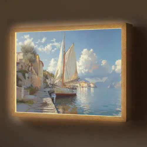 Zeilschip - Huizen - Kade - Zee Light Box met batterij (Wandlamp) middel -z3d_website