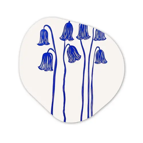 Bloemen - Blauw - Lijnen - Bloemblaadjes Wandcirkel Organisch Aluminium middel -3d