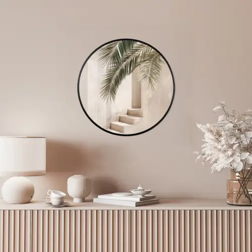 Palmboom - Schaduw - Trap - Beige Fotolijst rond zonder passe partout klein -sfeer3