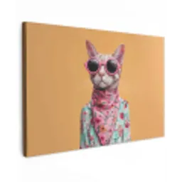 Zonnebril - Kat - Sjaal - Bloemen Tuinposter op houten frame 2 cm dik klein -3d