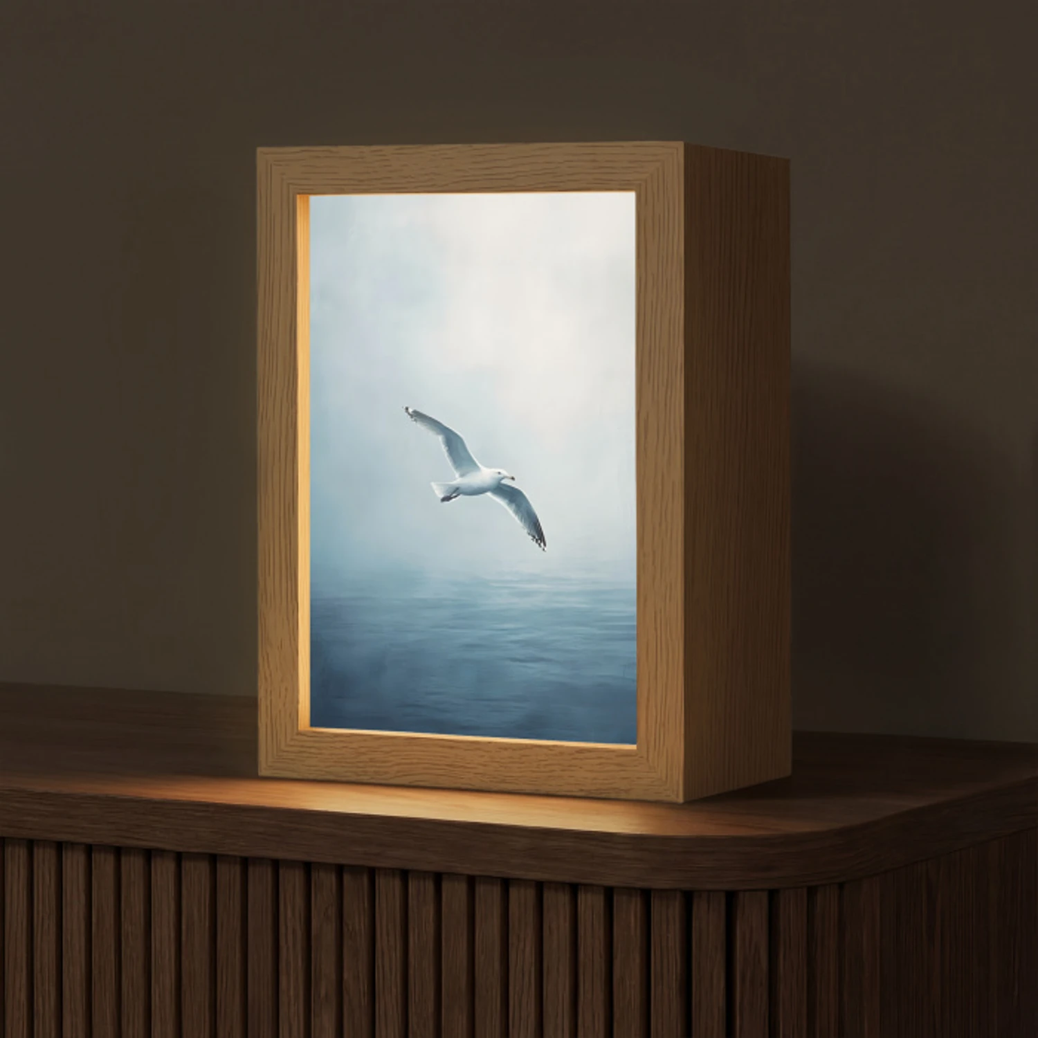 Meeuw - Wit - Zee - Mistig Light Box met kabel (Tafellamp) klein -z3d_website