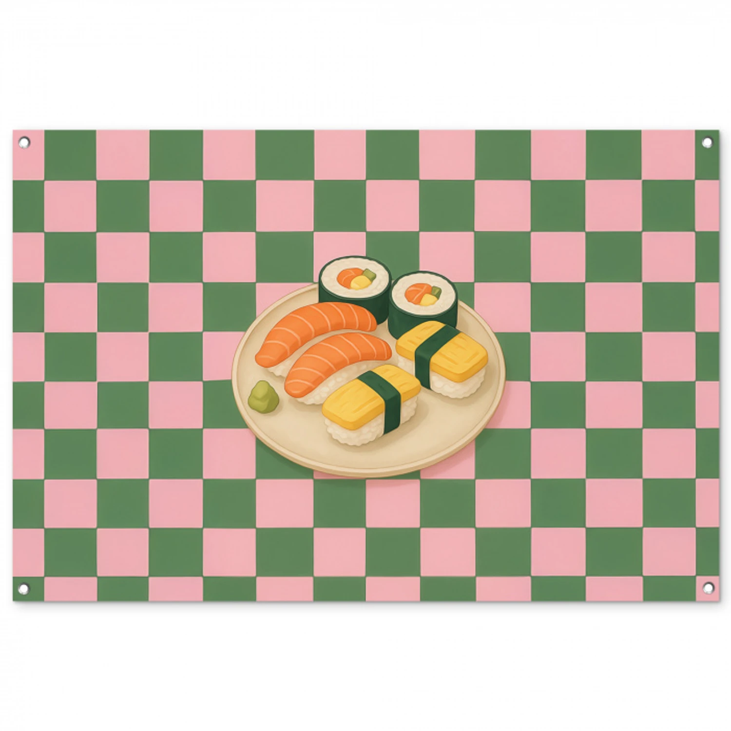 Sushi - Bord - Geblokt - Groen tuinposter los doek groot -3d