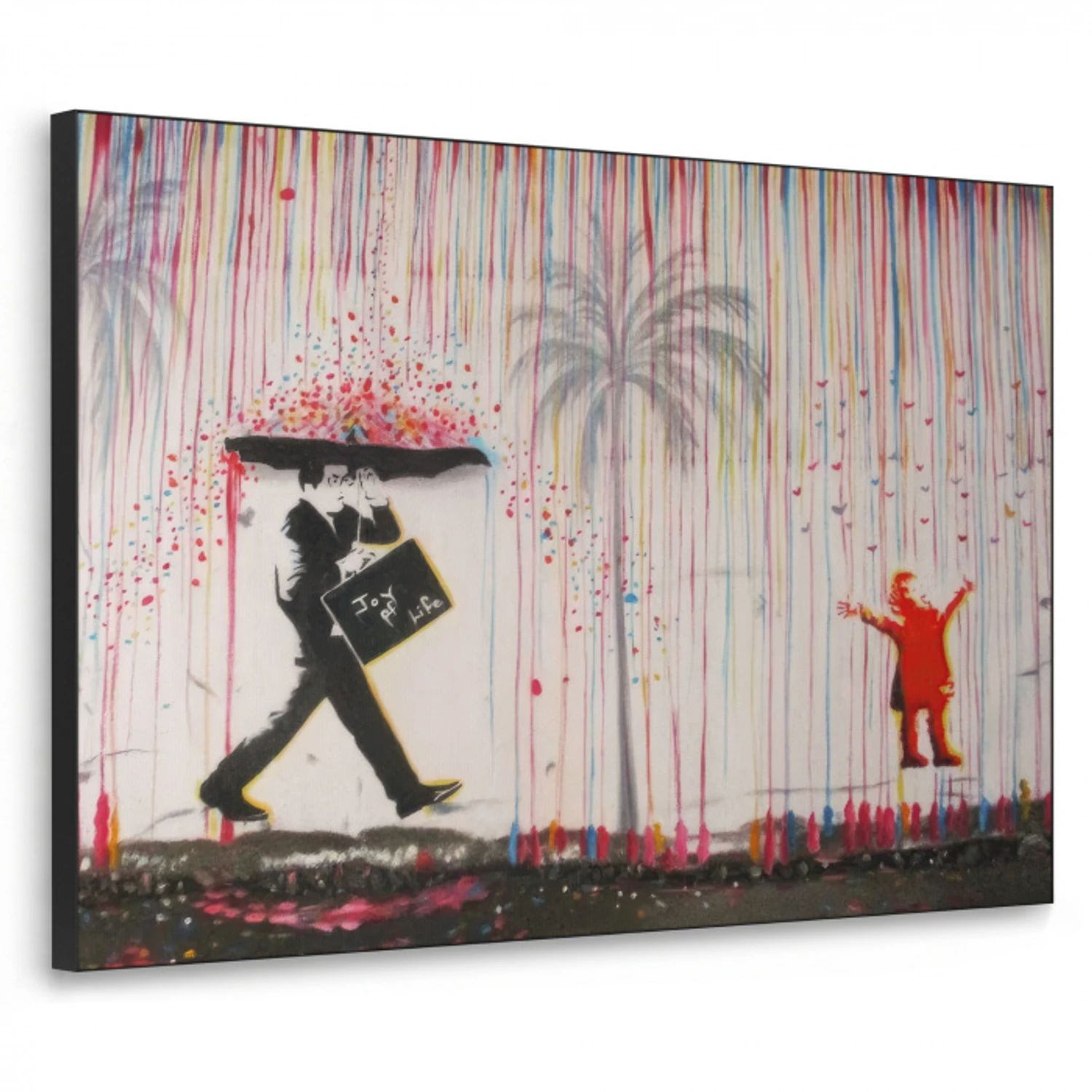Regen - Graffiti - Man - Banksy Style Textielframe - compleet frame klein -3d