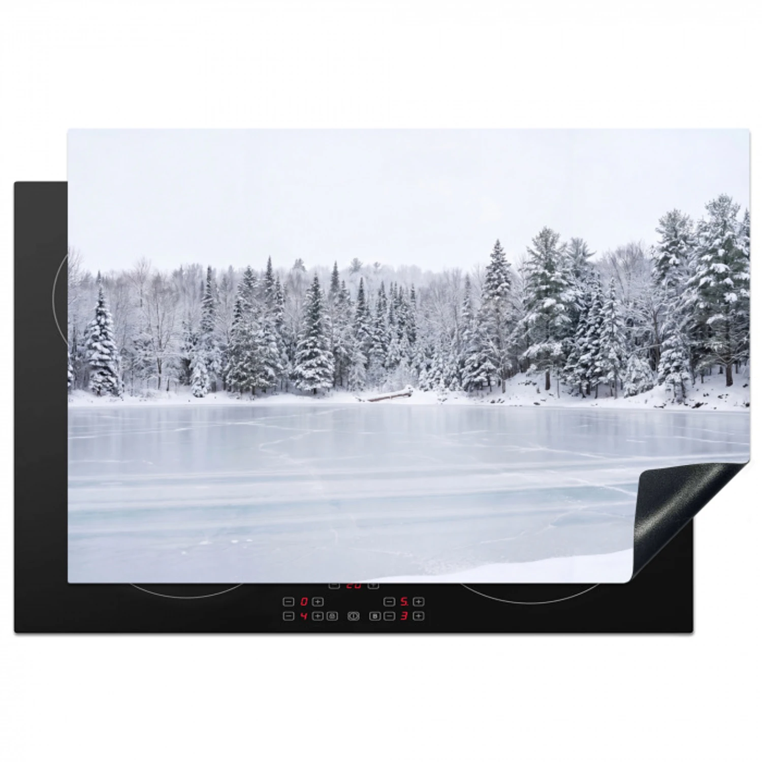 Meer - Dennen - IJs - Winter - Rustgevend Inductie beschermer vinyl 3mm klein -3d