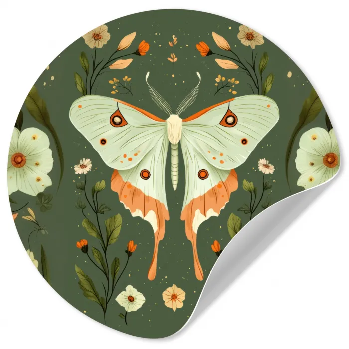 Bloemen - Bladeren - Olijfgroen - Vlinder Wandcirkel behangsticker klein -3d