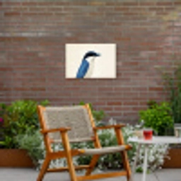 Illustratie - Blauw - Vogel Tuinposter op houten frame 2 cm dik klein -sfeer3