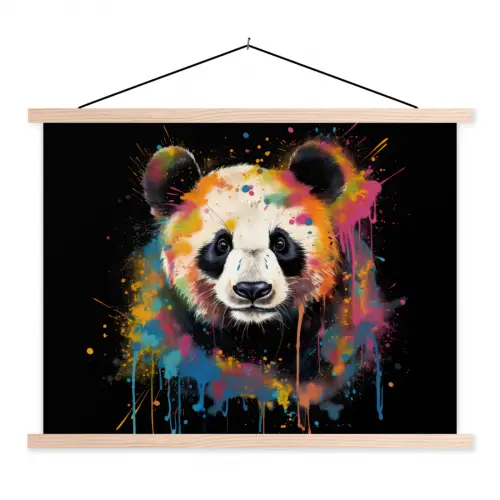 Panda - Graffiti - Dieren - Zwart - Kleuren textielposter latten blank klein -3d