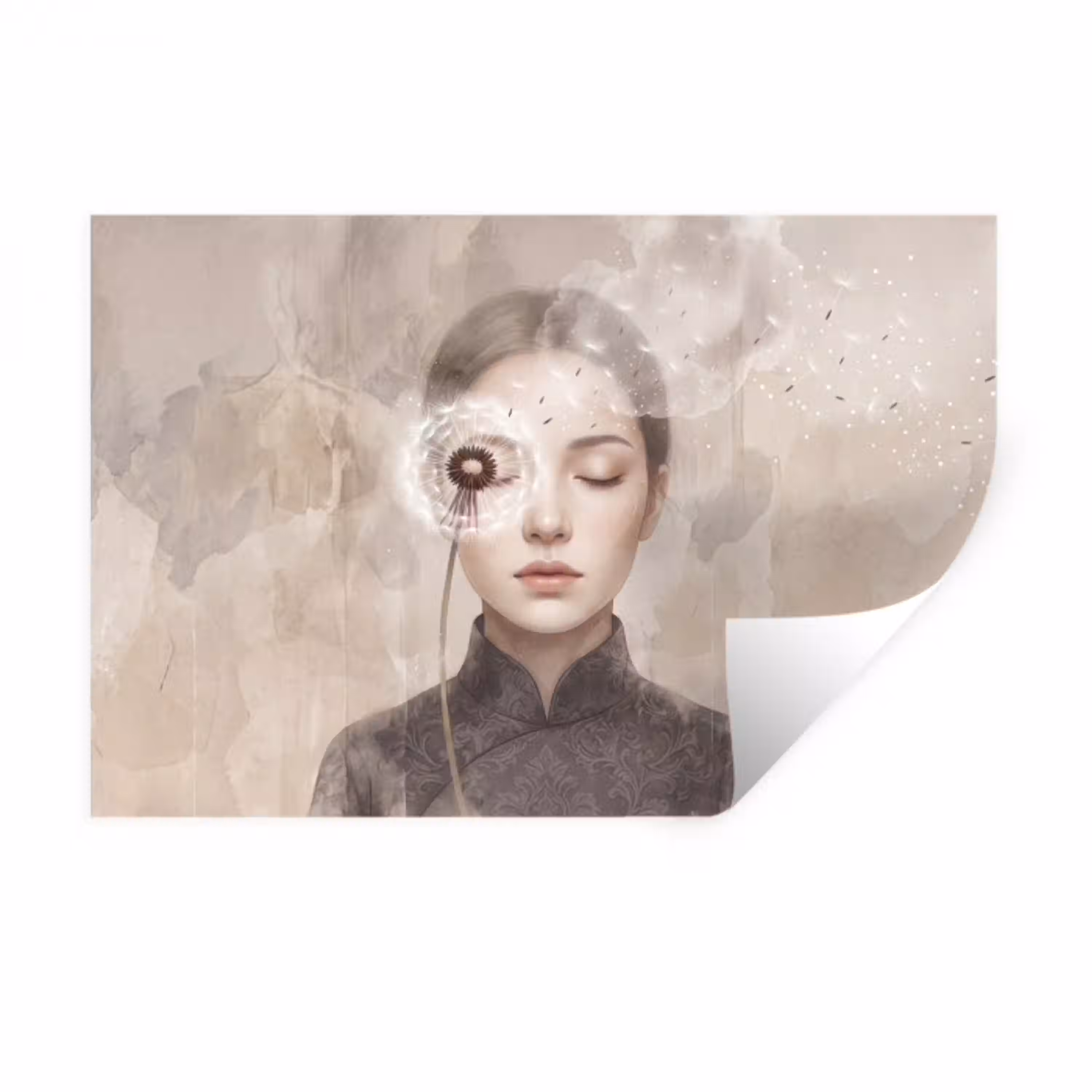 Vrouw - Sereen - Grijs Muursticker klein -3d