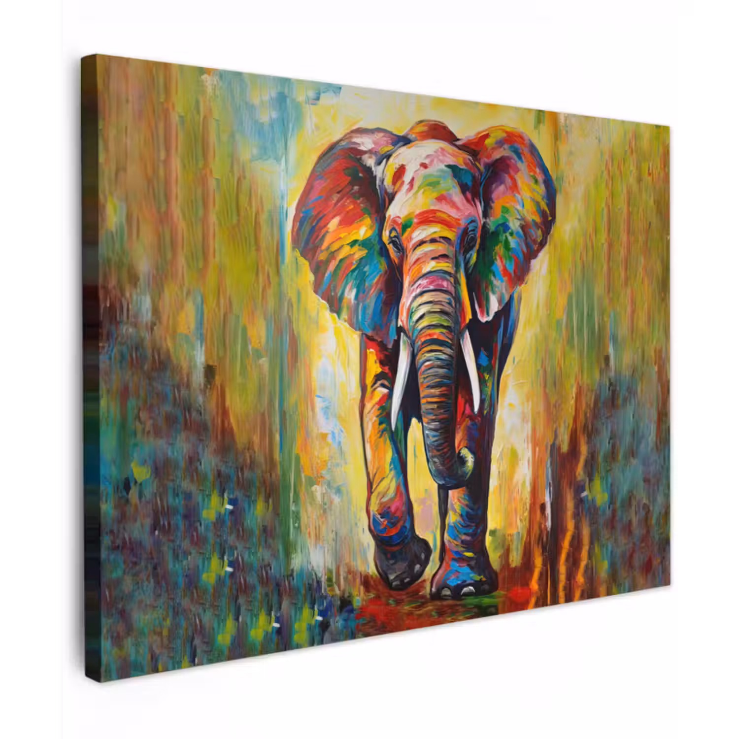 Canvas schilderij - Olifant - Kunst - Schilderij - Dieren - Regenboog