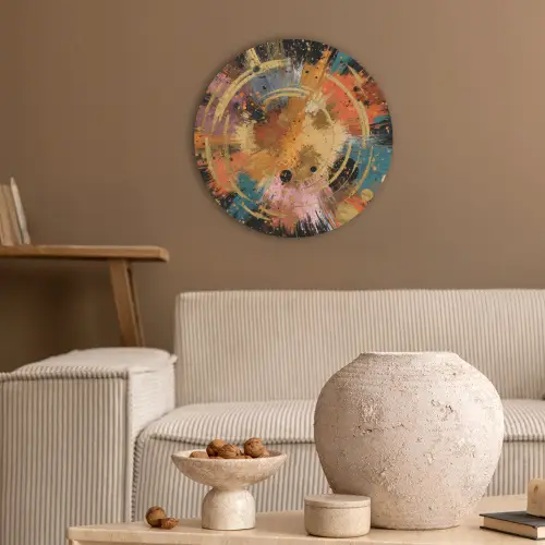 Explosie - Verfstructuur - Goud - Abstract Akoestische PET Vilt - Rond klein -sfeer1