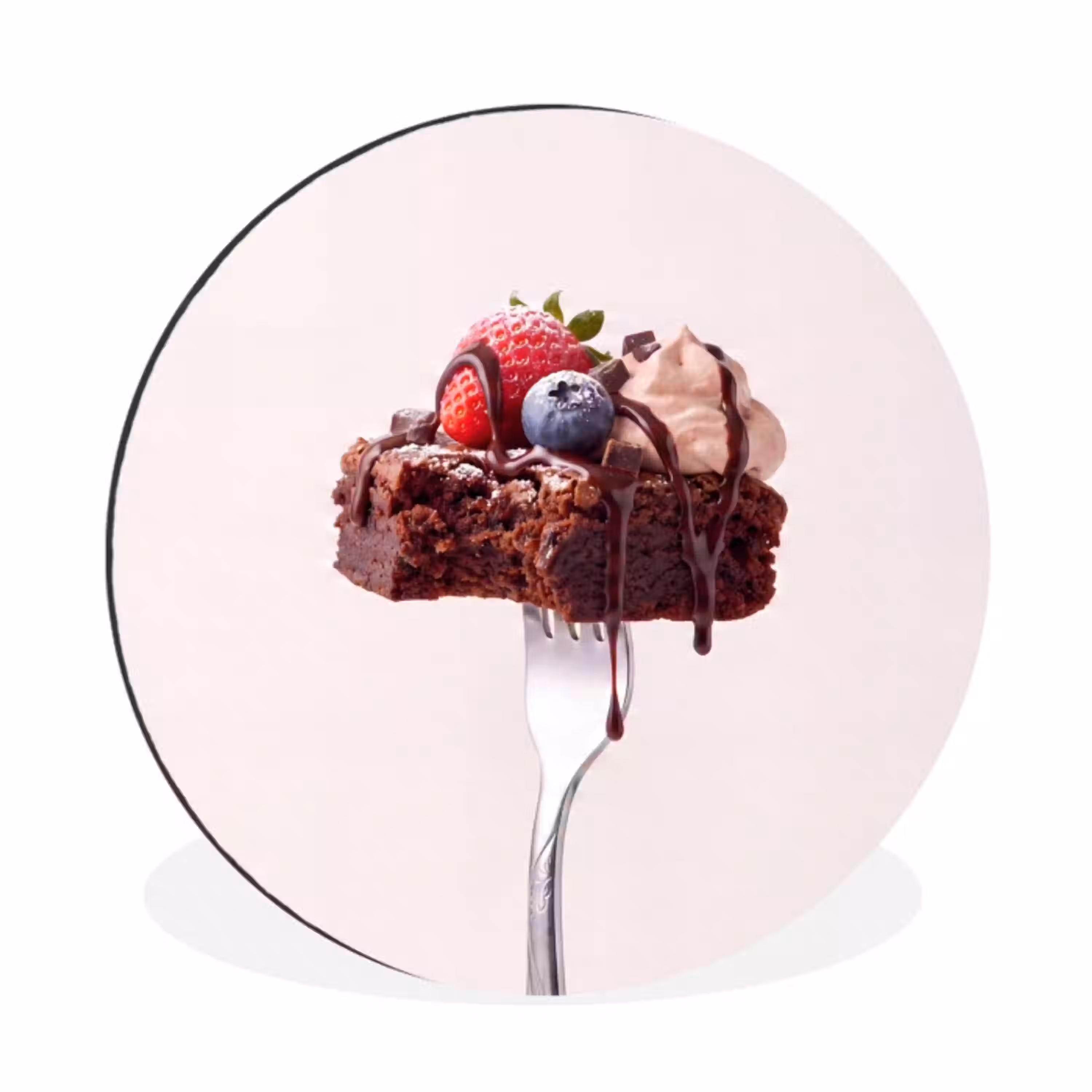 Vork - brownie - aardbei Wandcirkel aluminium klein -3d