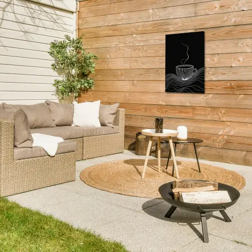 Lijntekening - Koffiekop - Zwart Tuinposter op houten frame 2 cm dik klein -sfeer2