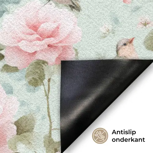 Rozen - Vogels - Pastel - Kleurrijk Deurmat klein 898 -antislip_NL