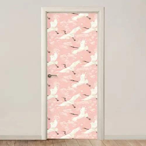 Kraanvogels - Bloesem - Roze deurposter klein 289 -3d_beige