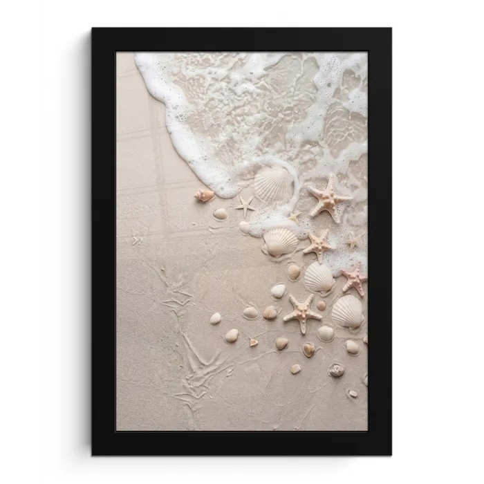 Schelpen - Zeesterren - Strand fotolijst zwart zonder passe partout klein -3d