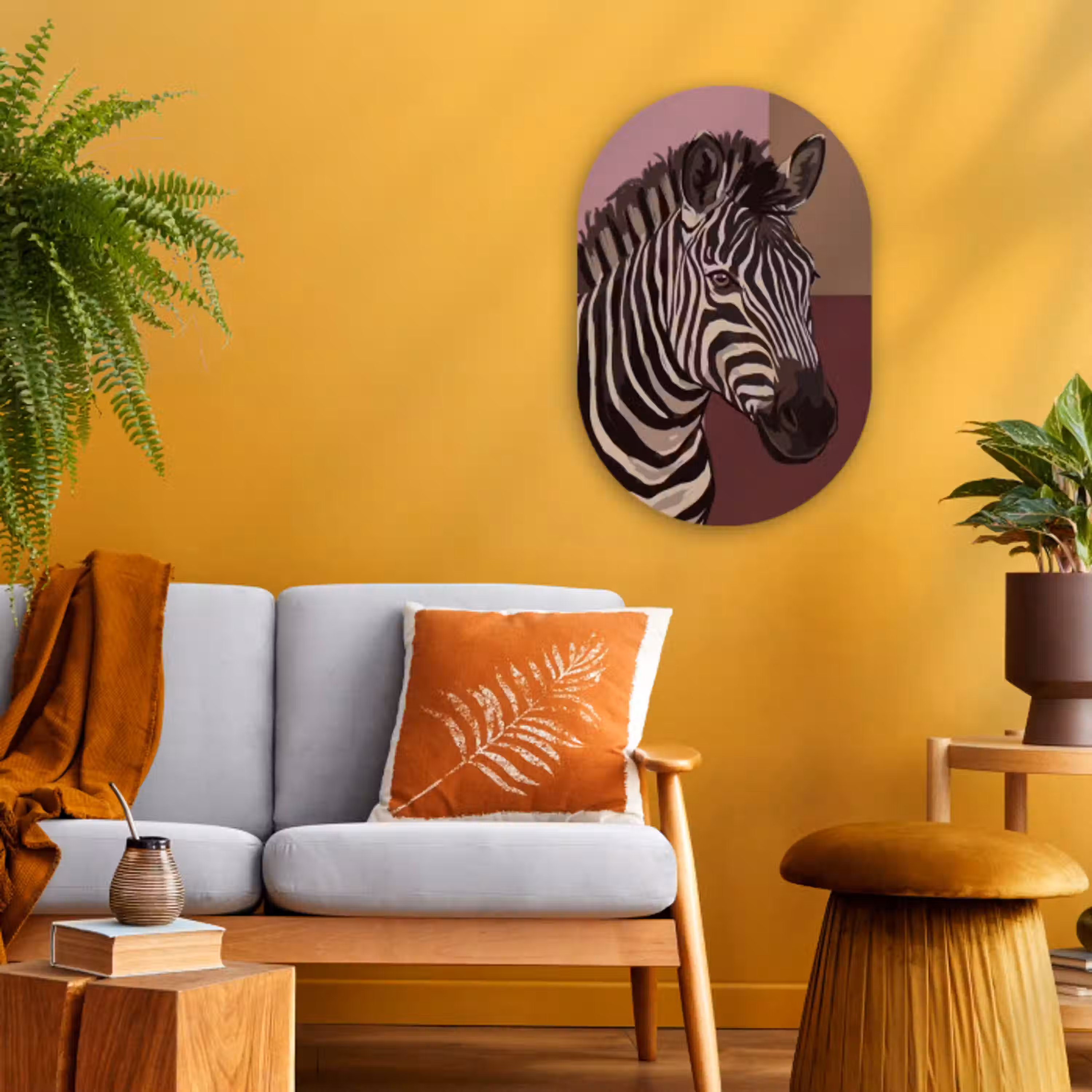 Dieren - Zebrahoofd - Wildlife - Modern - Bruin Wandcirkel Ovaal Forex klein -sfeer4