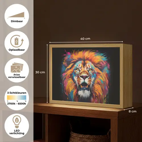 Leeuw - Graffiti - Dieren - Zwart Light Box met batterij (Wandlamp) middel -USP_websiteoverzichtNL