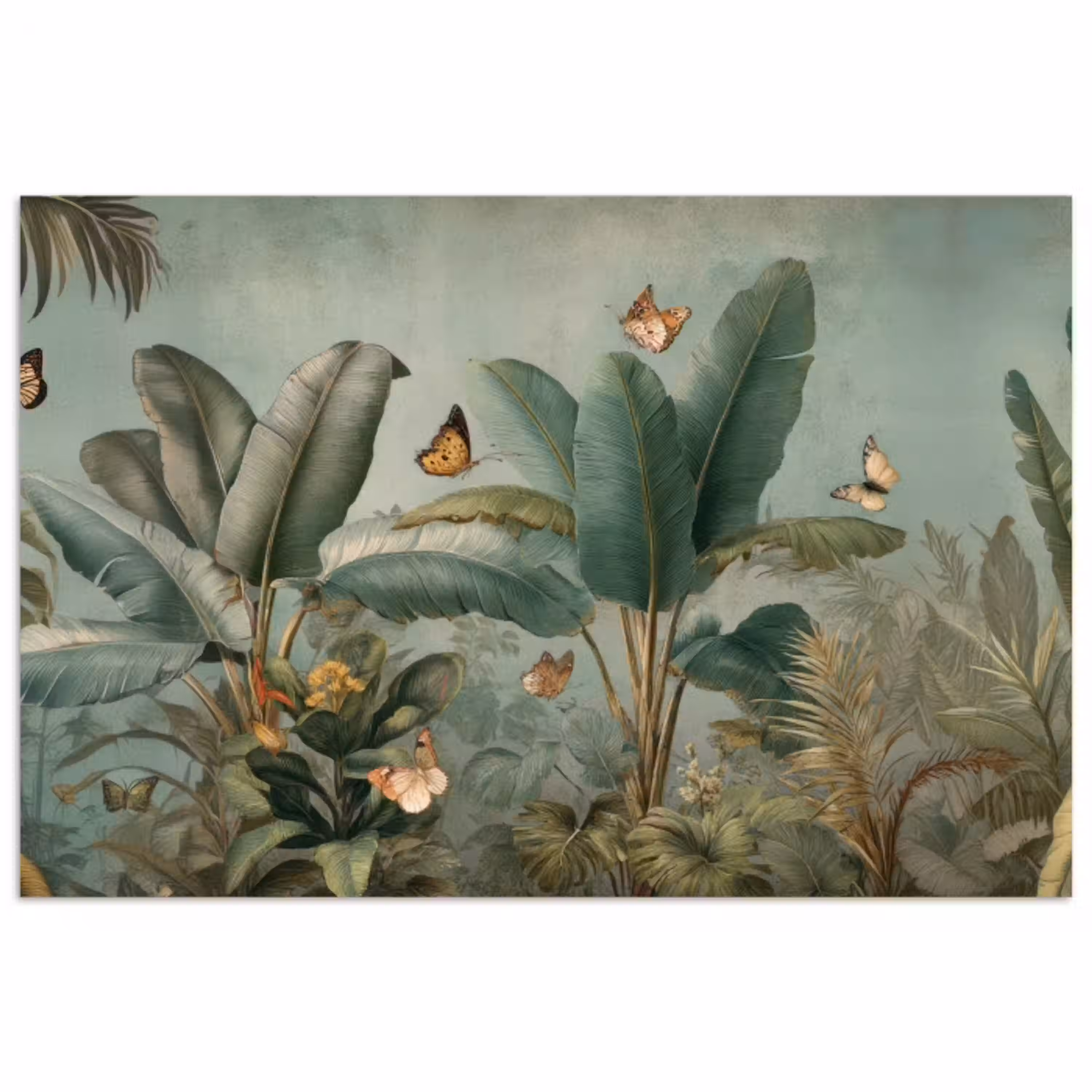 Tropisch bladerdek - Vlinders - groen - Bruin poster papier klein -3d