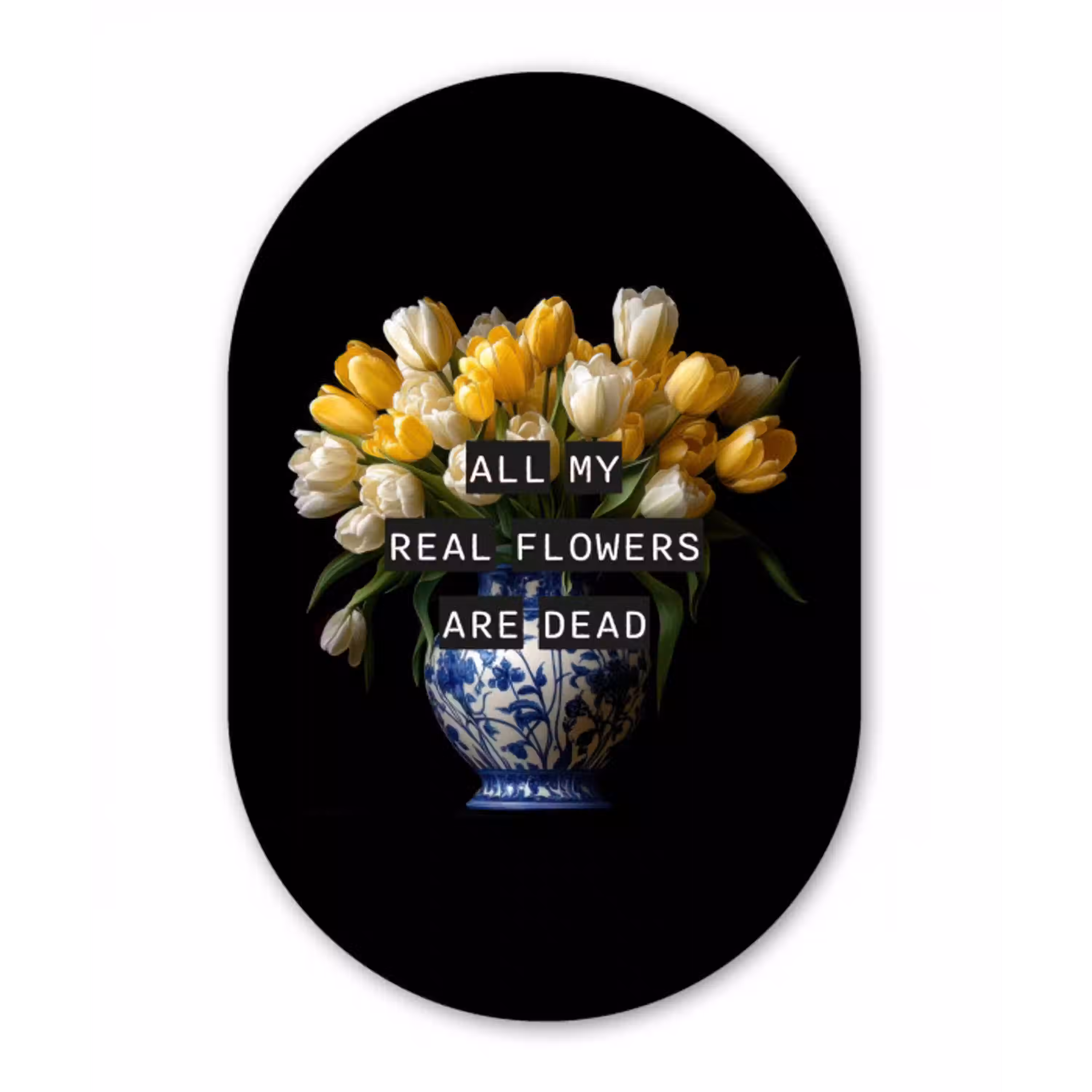 Quotes - Bloem - Tulp - Geel Wandcirkel Ovaal Aluminium middel -3d