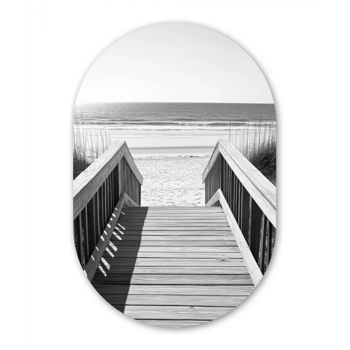 Loopbrug - Hout - Strand - Zee Wandcirkel Ovaal Forex klein -3d