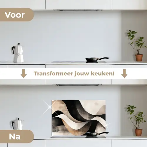 Abstract - Golven - Zwart - Verweerd keuken achterwand spatscherm klein -voor_na_NL