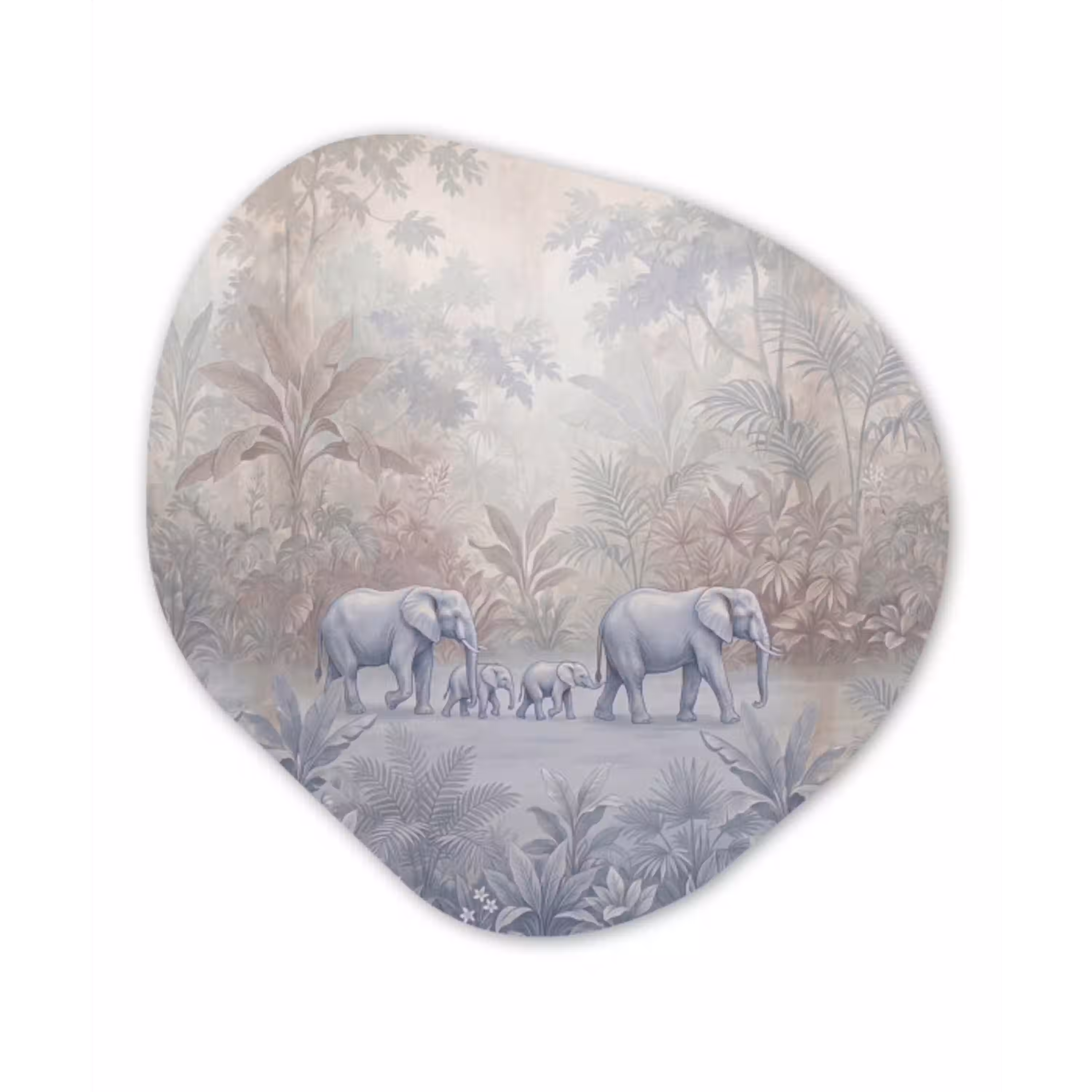 Olifant - Familie - Jungle - Illustratie - Grijs Wandcirkel Organisch Aluminium middel -3d