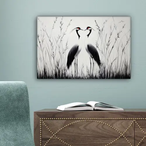 Kraanvogels - Gras - Hartvorm - Zwart canvas 2cm klein -sfeer4