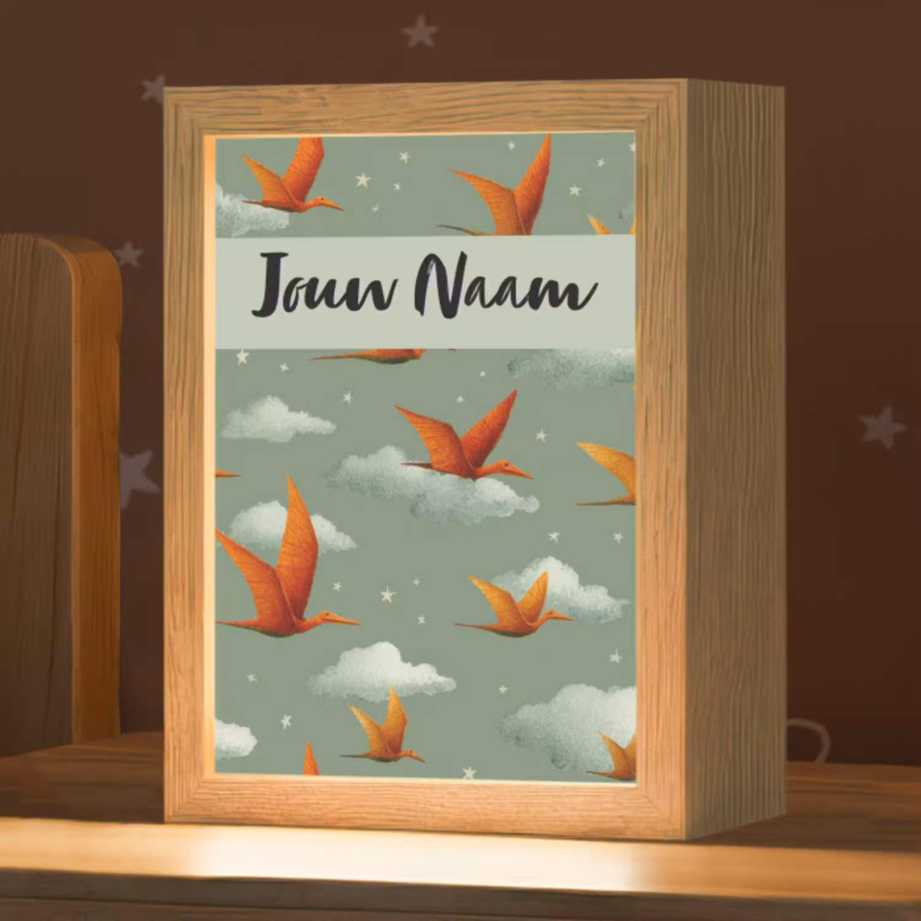 Dino - Oranje - Patroon - Wolken Light Box met kabel (Kinderlampje) klein -zzz_3d_website