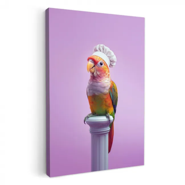 Papegaai - Koksmuts - Pilaar - Vogel KitchenYeah - Keuken - Canvas klein -3d