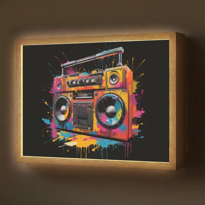 Radio - Graffiti - Box - Kleuren - Zwart Light Box met batterij (Wandlamp) middel -z3d_website