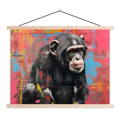Graffiti - Chimpansee - Dieren - Street art - Banksy textielposter latten blank klein -3d