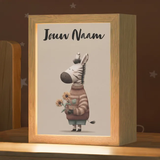 Nachtlampje met naam - Zebra - Zonnebloemen - Warm