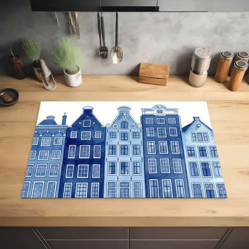 Aquarel - Grachtenpanden - Delfts - Blauw Inductie beschermer vinyl 3mm klein -sfeer5