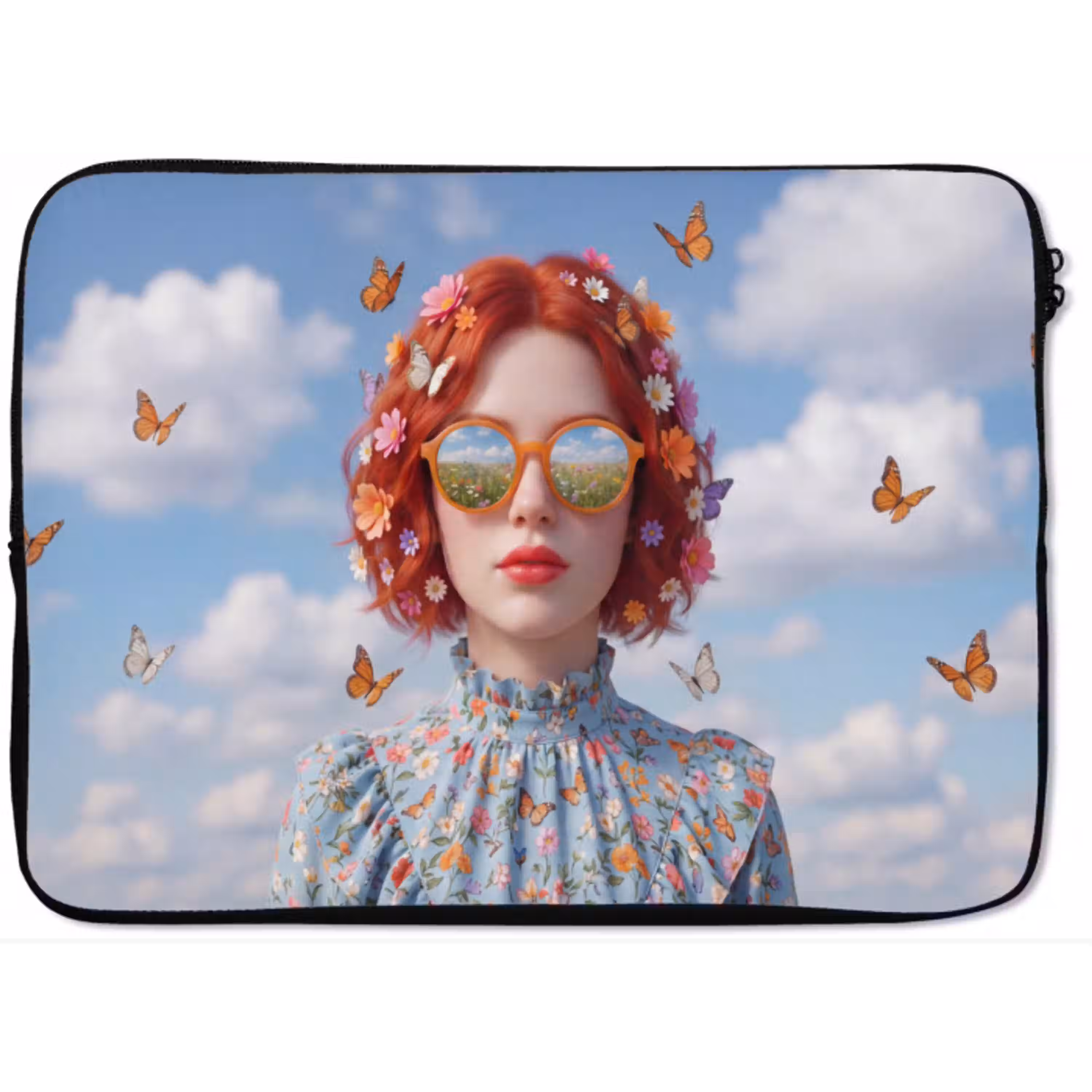 Vrouw - Bloemen - Zomer - Portret - Kleurrijk laptophoes neopreen klein -zkaufland3dotto