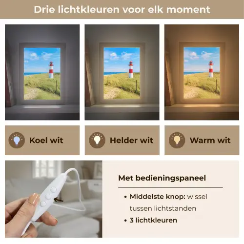 Vuurtoren - Duinen - Strand - Zee - Zomer Light Box met kabel (Tafellamp) klein -USP_lichtkleurNL