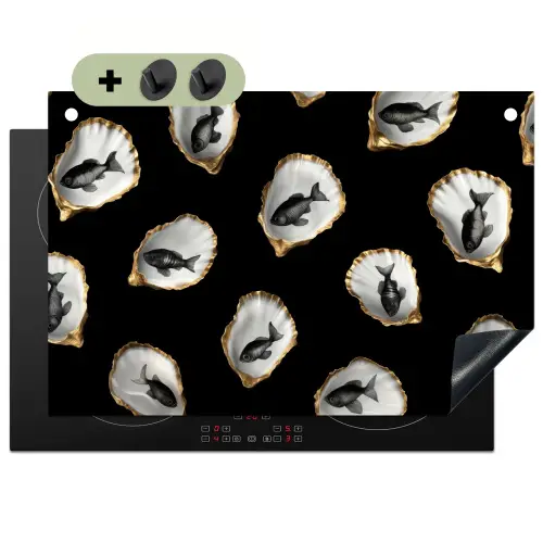 Oesters - Zwart - Vissen - Goud Inductie beschemer met haakjes klein -3d