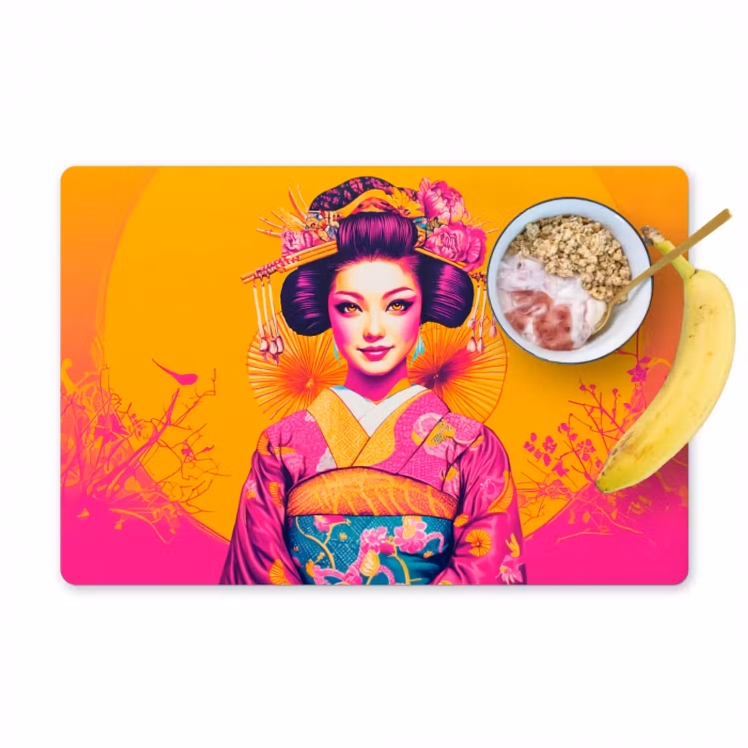 Tischset - 6 Stück - Blumen - Frau - Kimono - Rosa