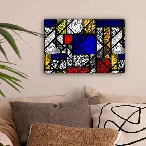 Mondriaan - Glas in lood - Oude Meesters - Kunstwerk - Abstract - Schilderij canvas 2cm klein -sfeer1