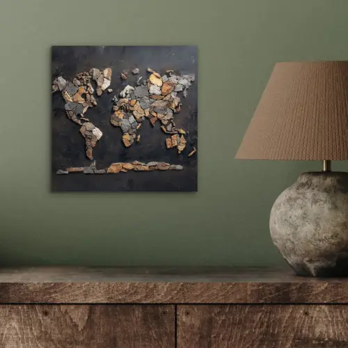 Wereldkaart - Stenen - Realistisch aluminium wit klein -sfeer2