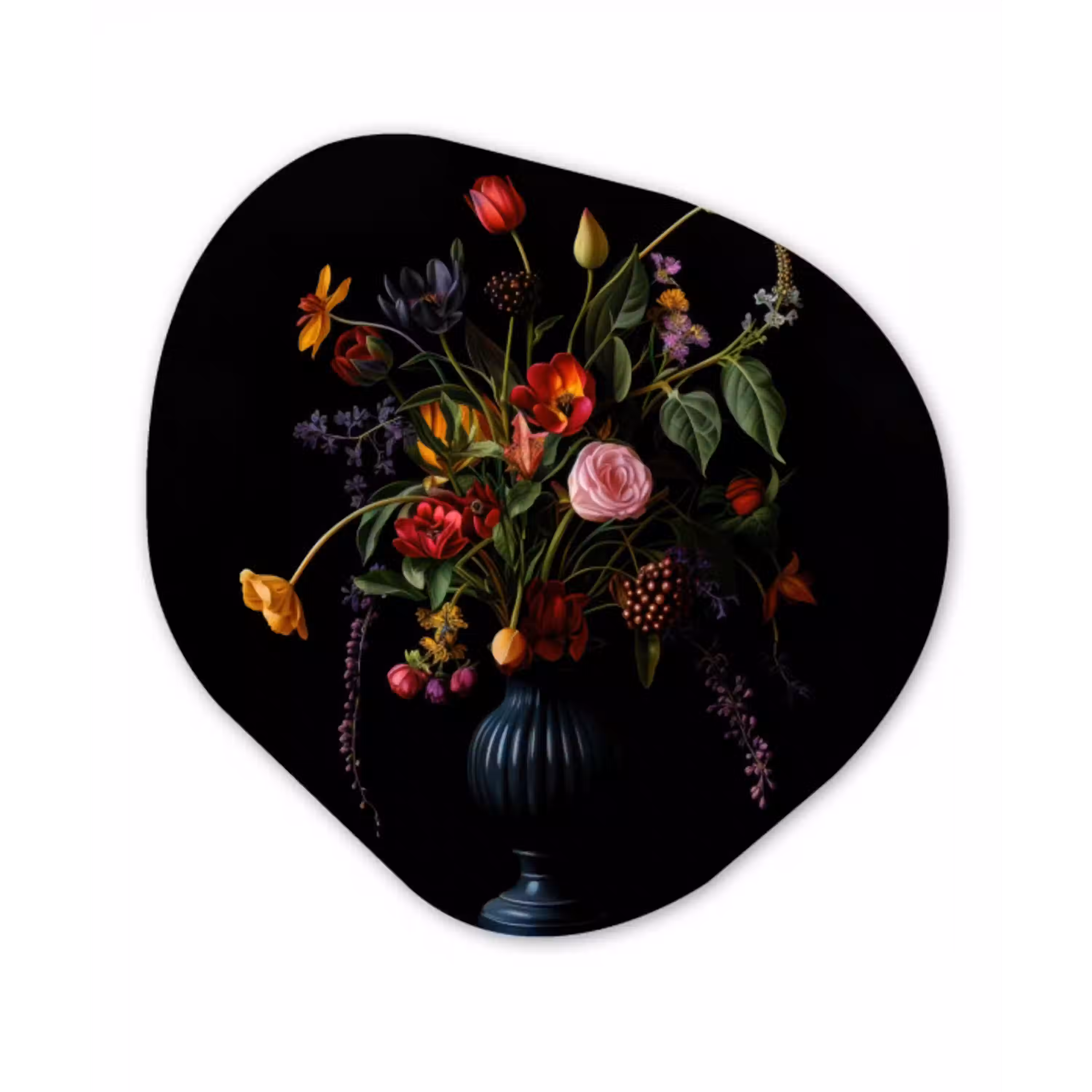 Bloemen - Bessen - Klassiek Wandcirkel Organisch Aluminium middel -3d