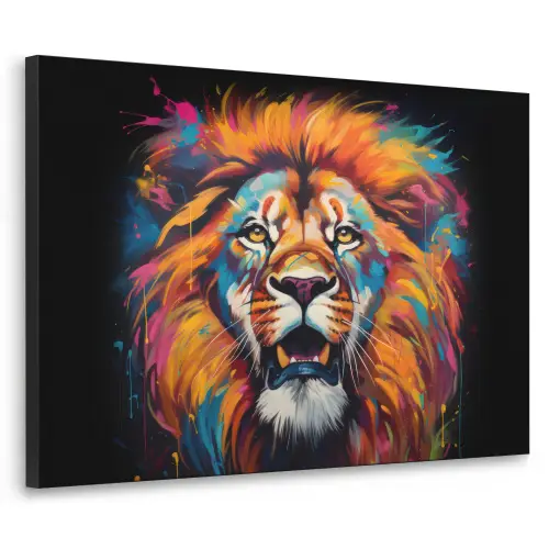 Leeuw - Graffiti - Dieren - Zwart Textielframe zwart klein -3d